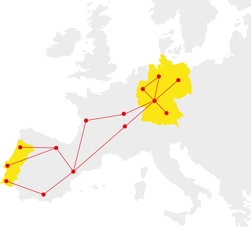Grafik: Alle Routen Deutschland > Portugal